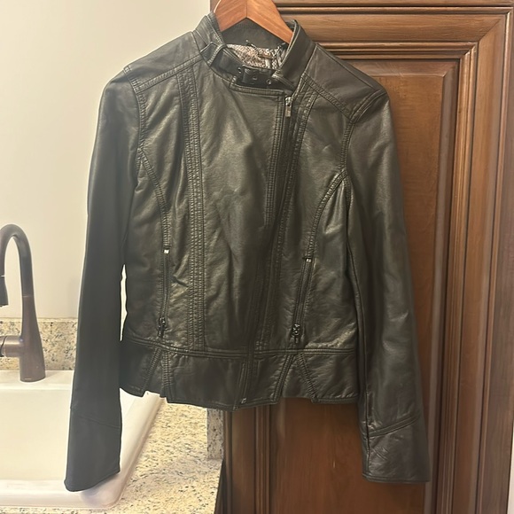 Faux leather diagonal zip biker jacket - Picture 1 of 8